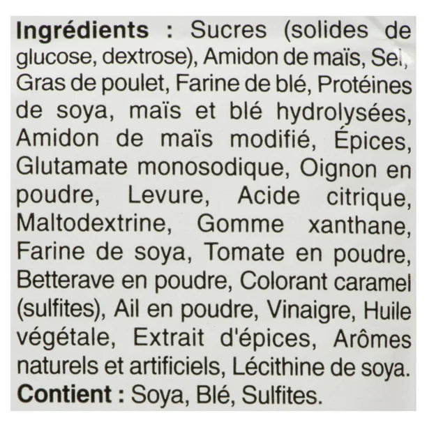 List of ingredients in a product with a white background