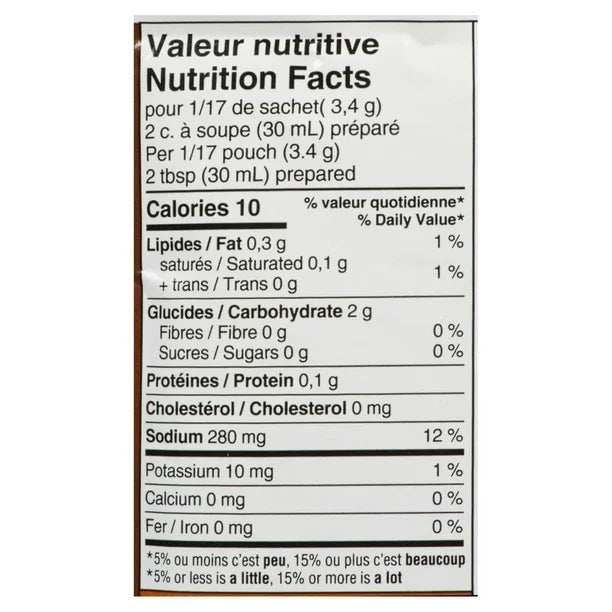 Nutrition facts label for a product on a white background