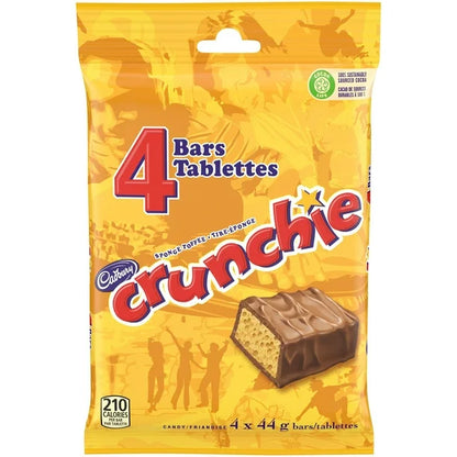 Cadbury Crunchie chocolate bar package with yellow background