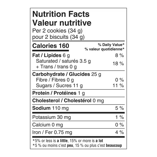 Nutrition facts label for a 50g bar on a white background