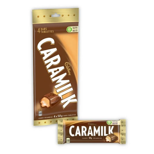 Caramilk chocolate bar packaging on a white background
