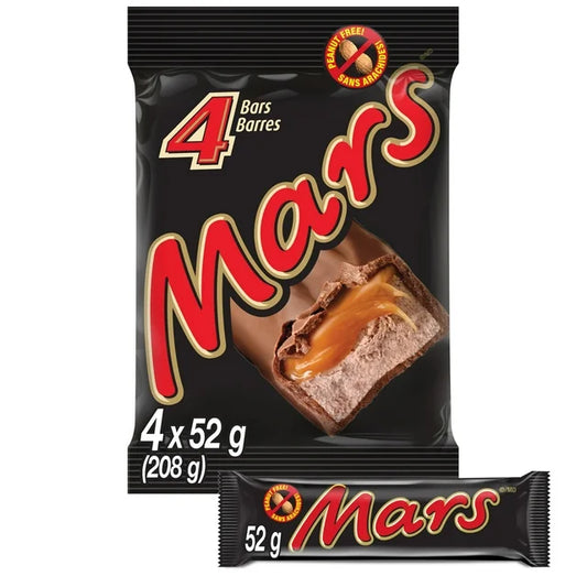 Barres de chocolat Mars, paquet de 4 (4 x 52 g)