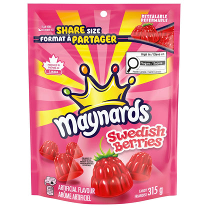 Maynards Swedish Berries candy package with pink and yellow design