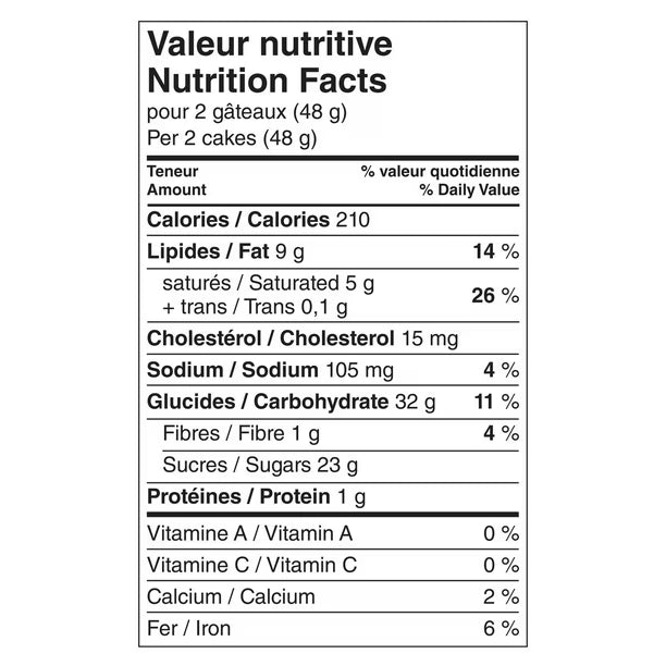 Nutrition facts label for two cakes on a white background