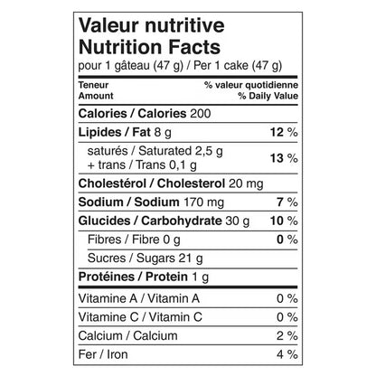 Nutrition facts label for a cake on a white background