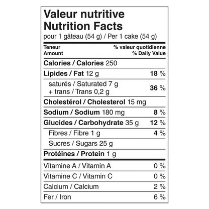 Nutrition facts label for a cake on a white background