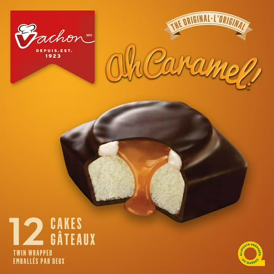 Vachon Oh Caramel cake packaging with a caramel filling on an orange background