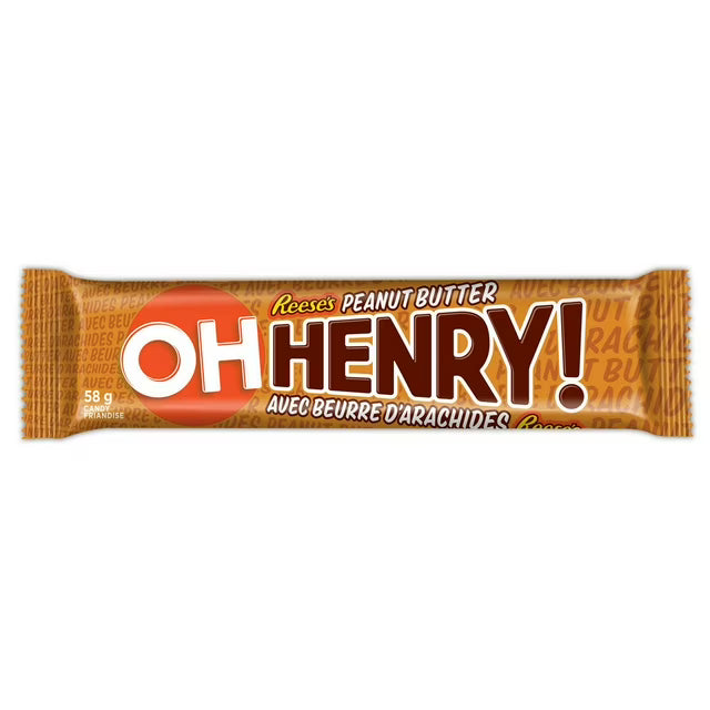 Oh Henry! Reese's Peanut Butter candy bar packaging on a white background