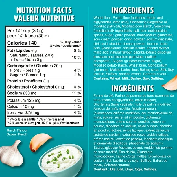 Nutrition facts and ingredients list for a product on a blue background