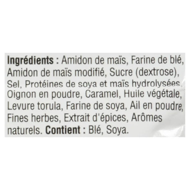 List of ingredients on a food product label in French