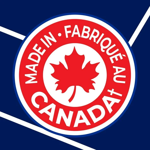 Made in Canada logo with a red maple leaf on a blue background