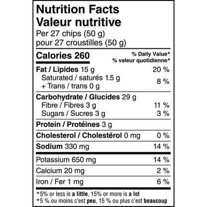 Nutrition facts label for a snack product with black text on a white background
