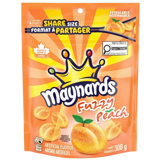 Maynards Fuzzy Peach candy package on a white background