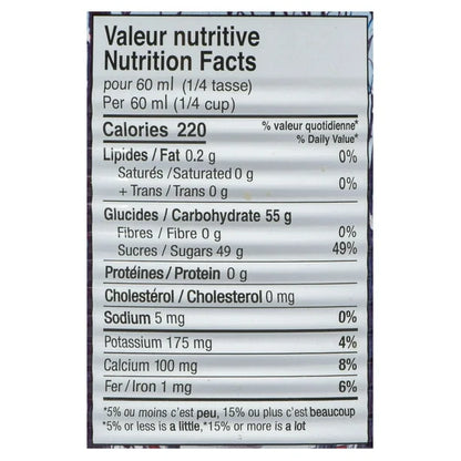 Nutrition facts label for a product, showing calories, macronutrients, and micronutrients per serving.