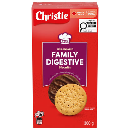 Box of Christie Family Digestive Biscuits on a white background